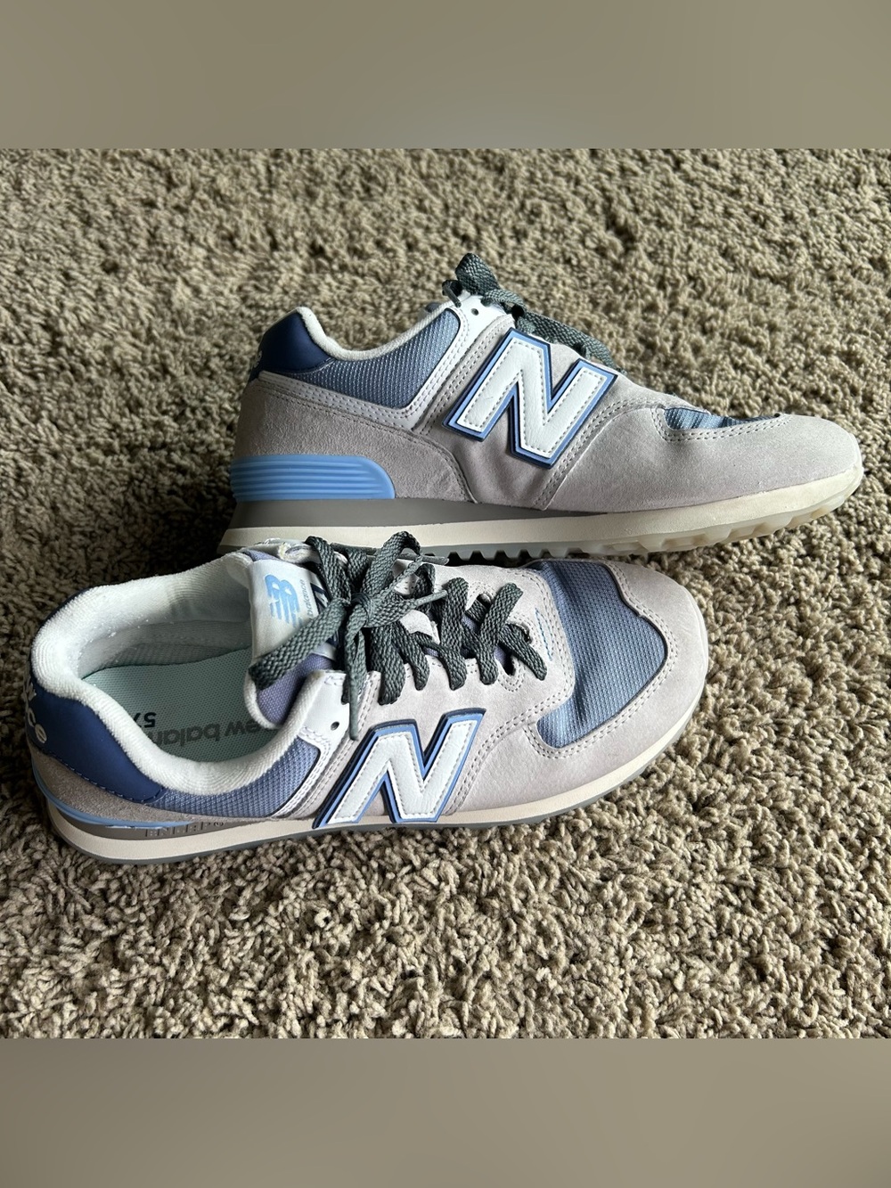 New Balance 574 Shoes(M-8.5,W-10 Wide)Pearl Grey/Blue Suede Active 2025 Sneakers